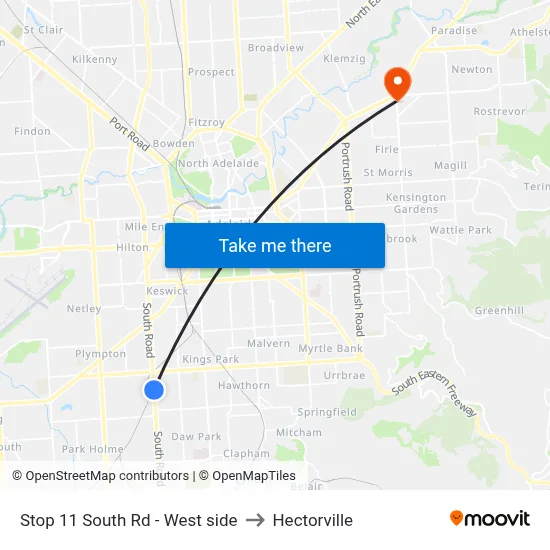 Stop 11 South Rd - West side to Hectorville map
