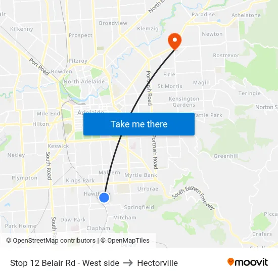 Stop 12 Belair Rd - West side to Hectorville map