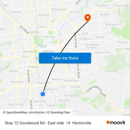 Stop 12 Goodwood Rd - East side to Hectorville map