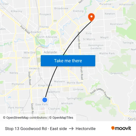 Stop 13 Goodwood Rd - East side to Hectorville map