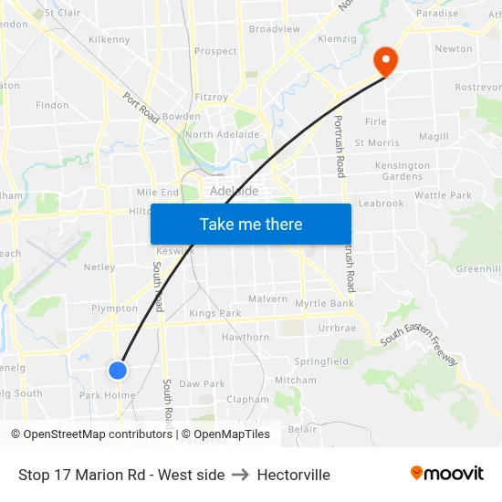 Stop 17 Marion Rd - West side to Hectorville map