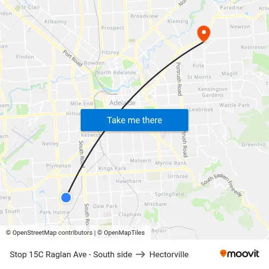 Stop 15C Raglan Ave - South side to Hectorville map