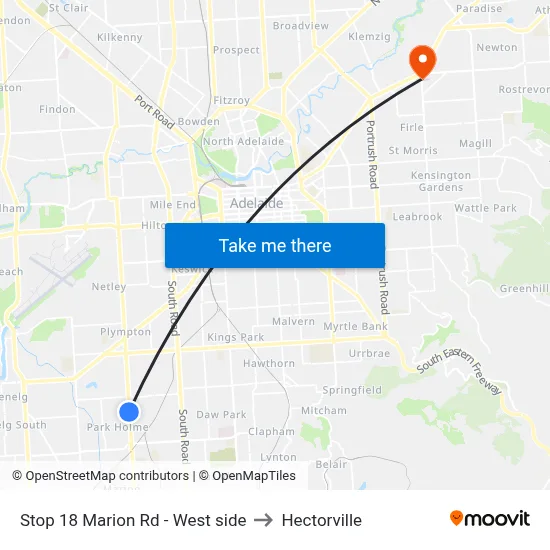 Stop 18 Marion Rd - West side to Hectorville map