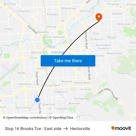 Stop 16 Brooks Tce - East side to Hectorville map