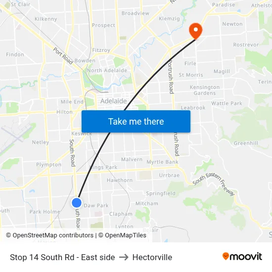 Stop 14 South Rd - East side to Hectorville map