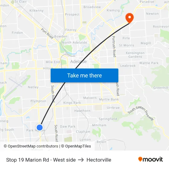 Stop 19 Marion Rd - West side to Hectorville map
