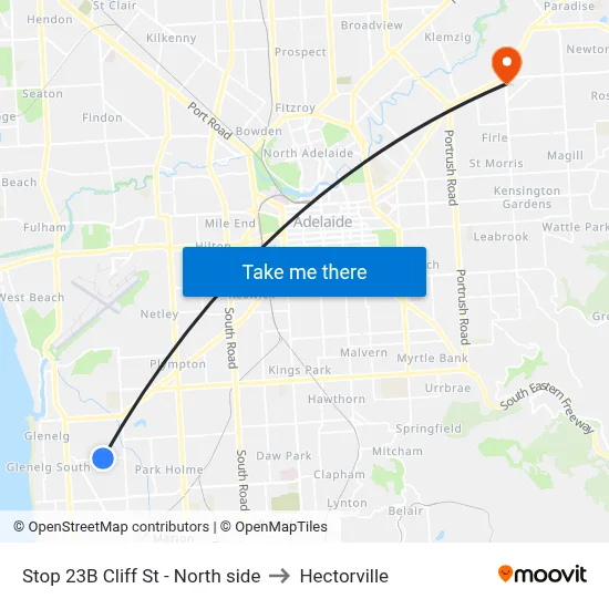 Stop 23B Cliff St - North side to Hectorville map