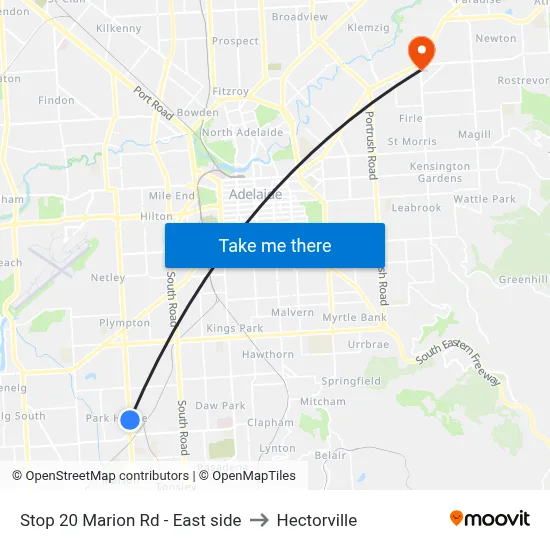 Stop 20 Marion Rd - East side to Hectorville map