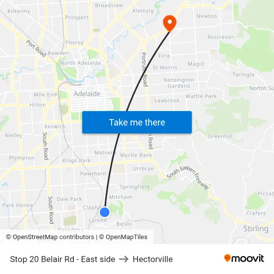 Stop 20 Belair Rd - East side to Hectorville map
