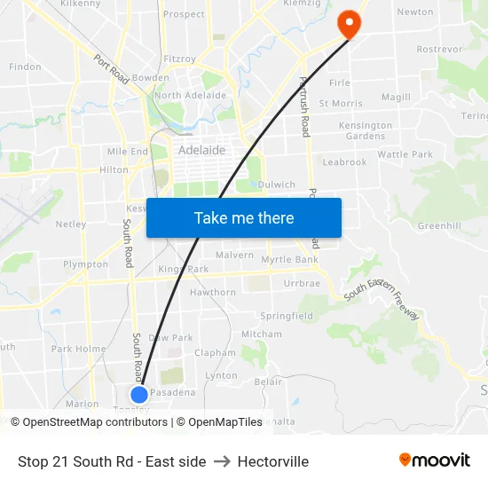 Stop 21 South Rd - East side to Hectorville map