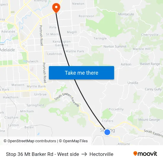 Stop 36 Mt Barker Rd - West side to Hectorville map