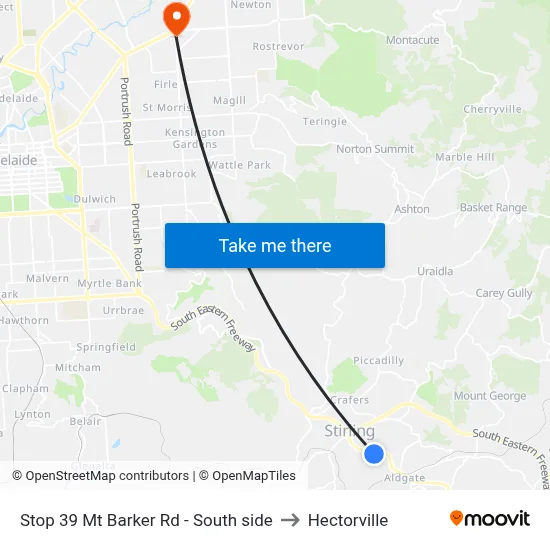 Stop 39 Mt Barker Rd - South side to Hectorville map