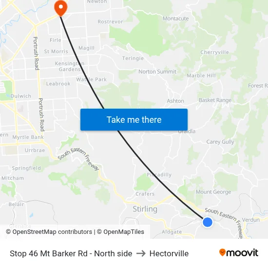 Stop 46 Mt Barker Rd - North side to Hectorville map