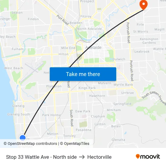 Stop 33 Wattle Ave - North side to Hectorville map