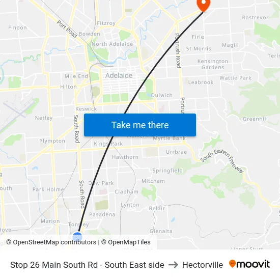 Stop 26 Main South Rd - South East side to Hectorville map