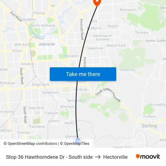 Stop 36 Hawthorndene Dr - South side to Hectorville map