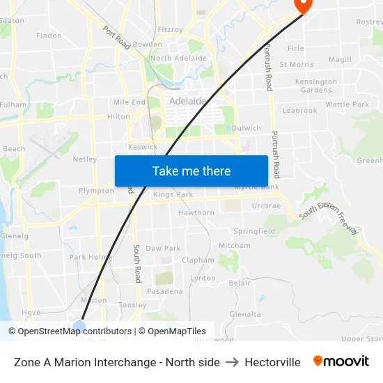 Zone A Marion Interchange - North side to Hectorville map