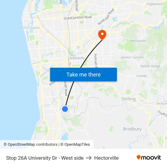 Stop 26A University Dr - West side to Hectorville map