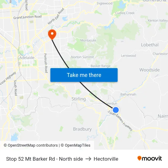 Stop 52 Mt Barker Rd - North side to Hectorville map