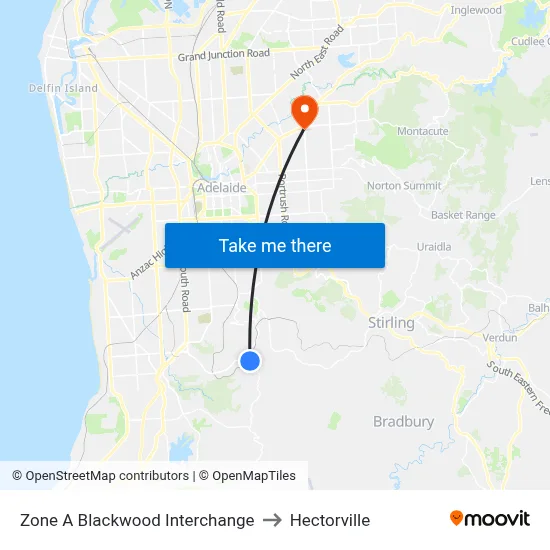 Zone A Blackwood Interchange to Hectorville map