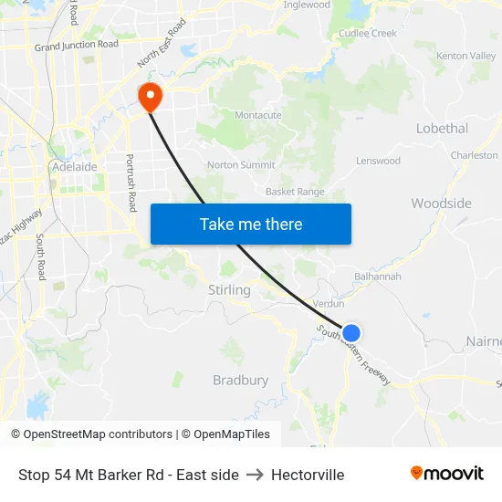 Stop 54 Mt Barker Rd - East side to Hectorville map