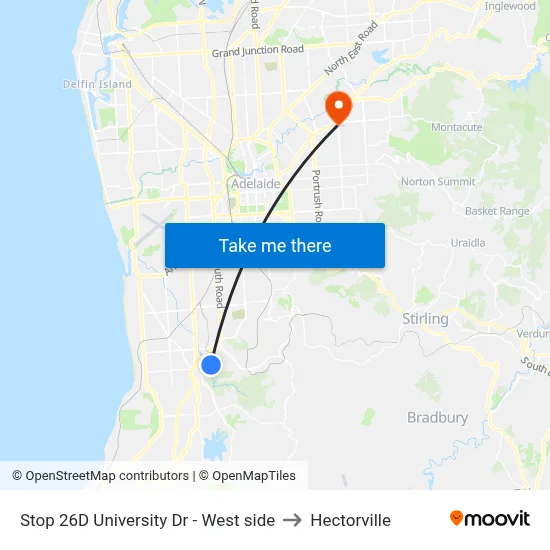 Stop 26D University Dr - West side to Hectorville map