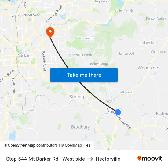 Stop 54A Mt Barker Rd - West side to Hectorville map