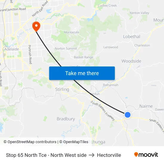Stop 65 North Tce - North West side to Hectorville map