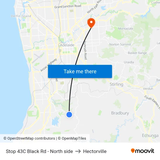 Stop 43C Black Rd - North side to Hectorville map