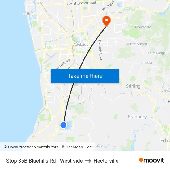 Stop 35B Bluehills Rd - West side to Hectorville map
