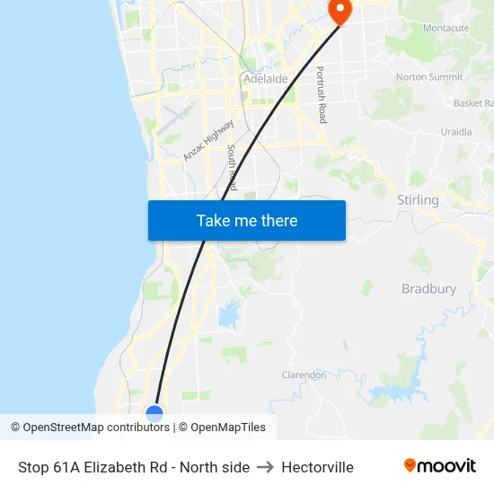 Stop 61A Elizabeth Rd - North side to Hectorville map