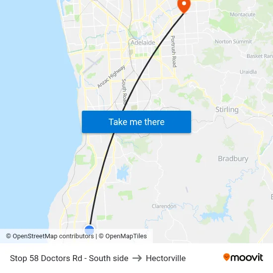 Stop 58 Doctors Rd - South side to Hectorville map