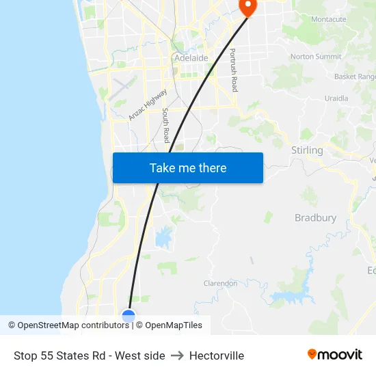 Stop 55 States Rd - West side to Hectorville map
