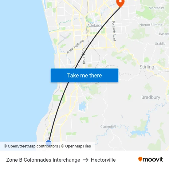 Zone B Colonnades Interchange to Hectorville map