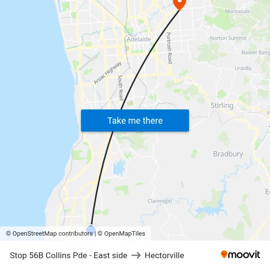 Stop 56B Collins Pde - East side to Hectorville map