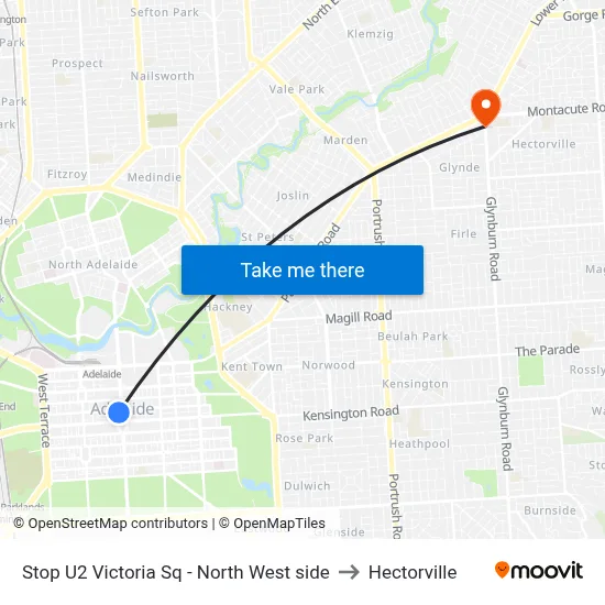 Stop U2 Victoria Sq - North West side to Hectorville map