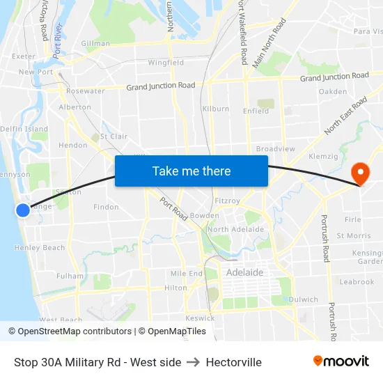 Stop 30A Military Rd - West side to Hectorville map