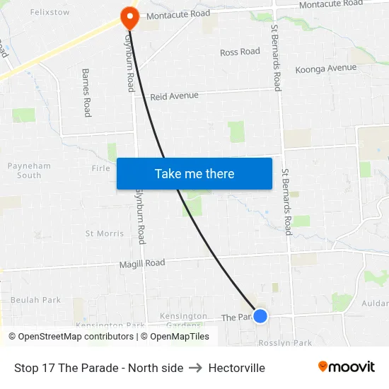 Stop 17 The Parade - North side to Hectorville map