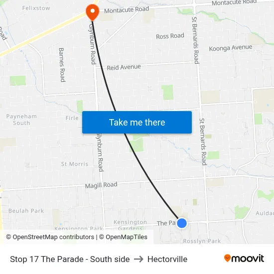 Stop 17 The Parade - South side to Hectorville map