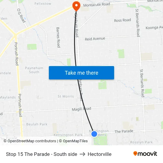 Stop 15 The Parade - South side to Hectorville map