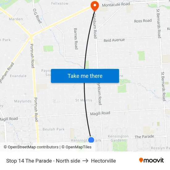 Stop 14 The Parade - North side to Hectorville map