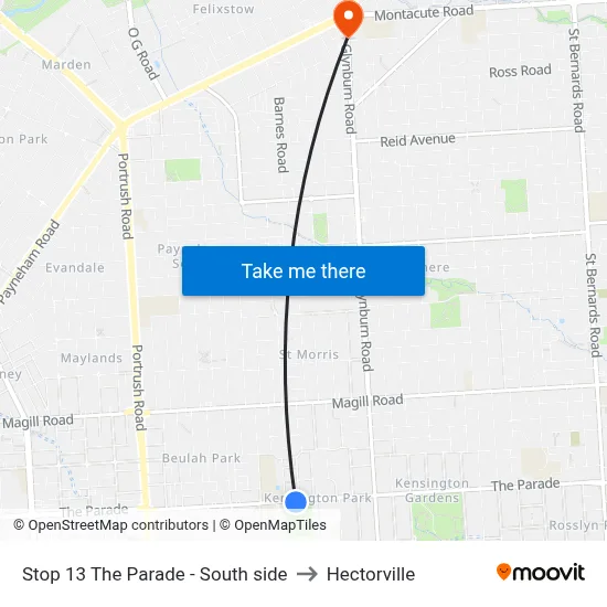 Stop 13 The Parade - South side to Hectorville map