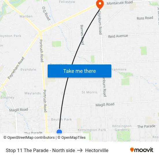 Stop 11 The Parade - North side to Hectorville map