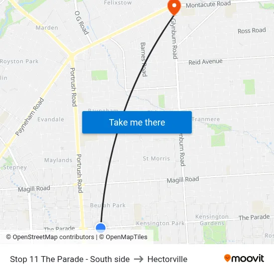 Stop 11 The Parade - South side to Hectorville map