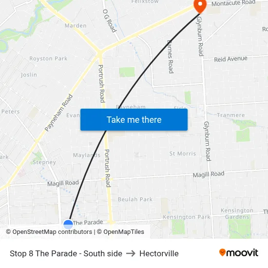 Stop 8 The Parade - South side to Hectorville map