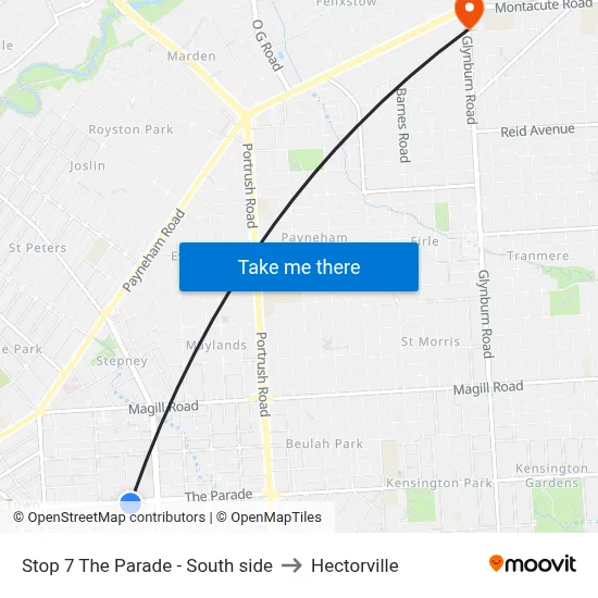 Stop 7 The Parade - South side to Hectorville map