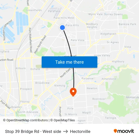 Stop 39 Bridge Rd - West side to Hectorville map