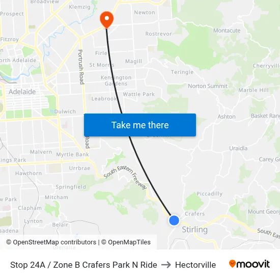 Stop 24A / Zone B Crafers Park N Ride to Hectorville map