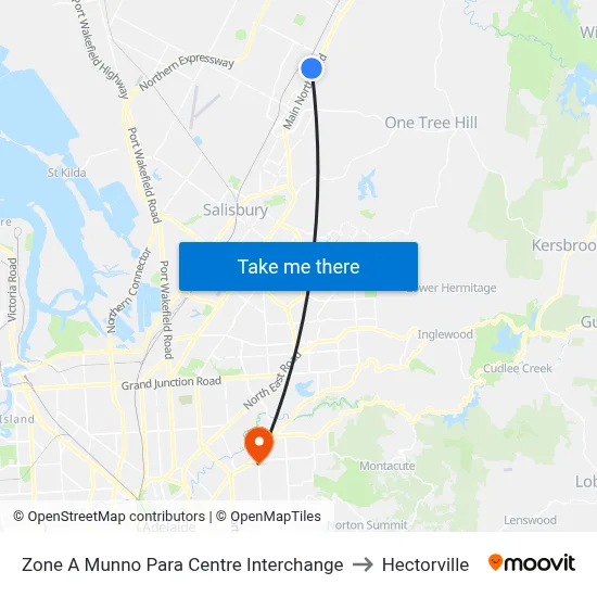 Zone A Munno Para Centre Interchange to Hectorville map