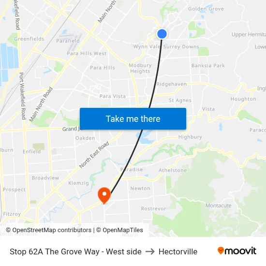Stop 62A The Grove Way - West side to Hectorville map